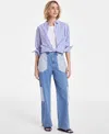 On 34th Women's Two-tone High-rise Cargo Wide-leg Jeans, Exclusively At Macy's In Bright 2 Tone