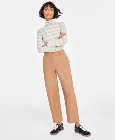 On 34th Women's Utility-pocket Barrel-leg Chinos, Created For Macy's In Salty Nut