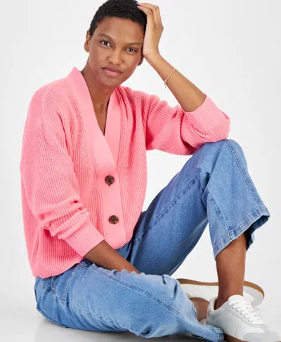 On 34th Women's V-neck Cardigan, Created For Macy's In Strawberry Ice