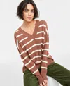 On 34th Women's V-neck Dropped-shoulder Sweater, Created For Macy's In Acorn Nut Combo