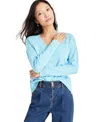 On 34th Women's V-neck Dropped-shoulder Sweater, Created For Macy's In Blue Mist