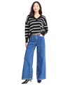 On 34th Women's V-neck Dropped-shoulder Sweater, Created For Macy's In Deep Black Combo