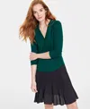 On 34th Women's V-neck Waffle-knit Top, Created For Macy's In Dark Fores