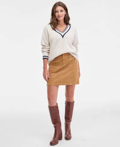 On 34th Women's Varsity Tipped V-neck Sweater, Macy's Exclusive In White