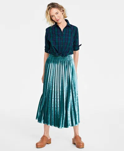 On 34th Women's Velvet Pleated Midi Skirt, Created For Macy's In Dark Forest