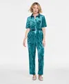 On 34th Women's Velvet Short-sleeve Jumpsuit, Created For Macy's In Dark Forest