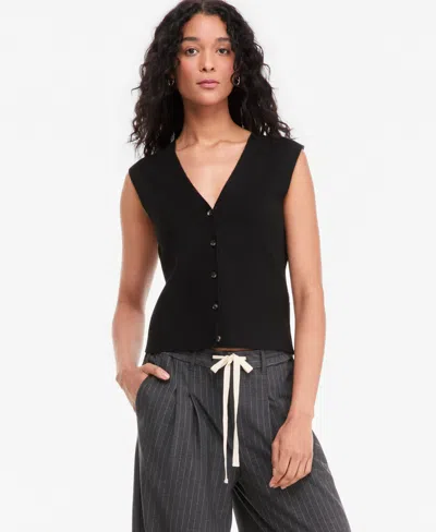 On 34th Women's V-neck Button-front Sweater Vest , Macy's Exclusive In Black