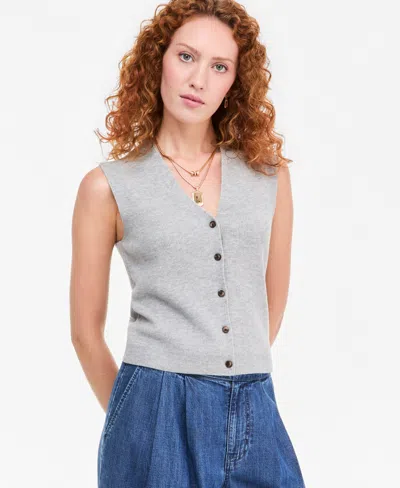 On 34th Women's V-neck Button-front Sweater Vest , Macy's Exclusive In Gray