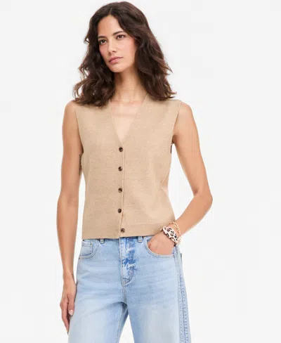 On 34th Women's V-neck Button-front Sweater Vest , Macy's Exclusive In Neutral