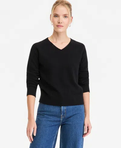 On 34th Women's V-neck Long-sleeve Sweater, Macy's Exclusive In Black