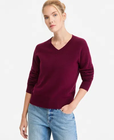 On 34th Women's V-neck Long-sleeve Sweater, Macy's Exclusive In Purple