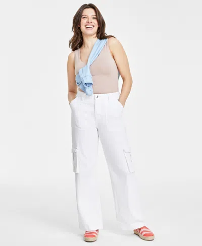 On 34th Women's White High Rise Utility Cargo Jeans, Created For Macy's In Bright White