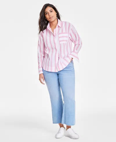 On 34th Women's Wide Stripe Relaxed-fit Shirt, Created For Macy's In Pink