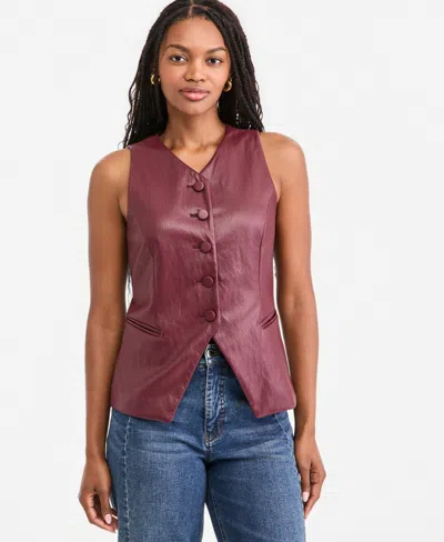 On 34th Women's Woven Faux Leather V-neck Vest, Macy's Exclusive In Trophy Red