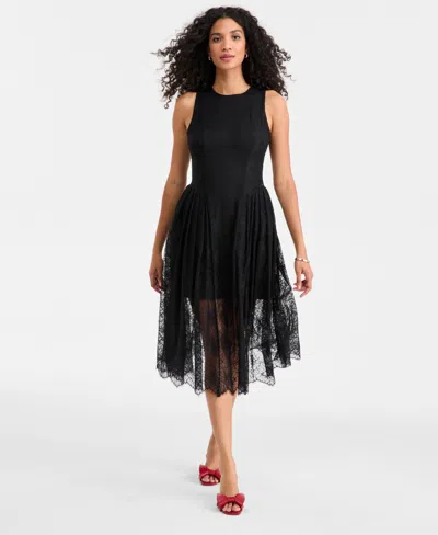 On 34th Women's Woven Lace Drop-waist Midi Dress, Macy's Exclusive In Black