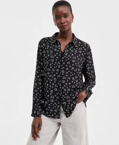 On 34th Women's Woven Open-heart Button-down Shirt, Macy's Exclusive In Black