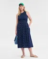On 34th Women's Woven Printed Smocked Sleeveless Midi Dress, Exclusively At Macy's In Blazing Navy