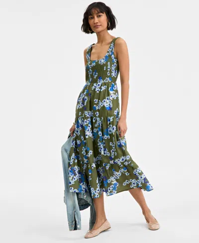 On 34th Women's Woven Printed Tiered Scoop-neck Tank Midi Dress, Exclusively At Macy's In Olivine Combo