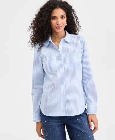 On 34th Women's Woven Striped Button-down Shirt, Macy's Exclusive In Blue