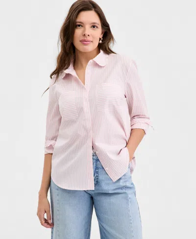 On 34th Women's Woven Striped Button-down Shirt, Macy's Exclusive In Pink