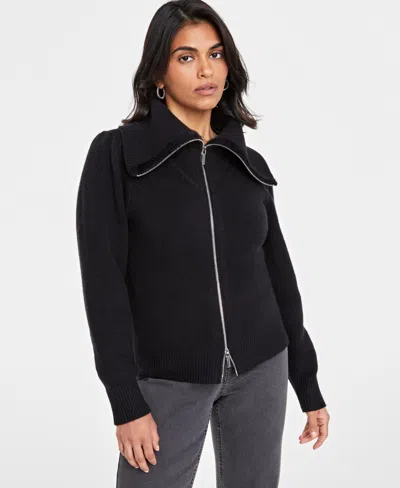 On 34th Women's Zip Up Sweater Cardigan, Created For Macy's In Deep Black