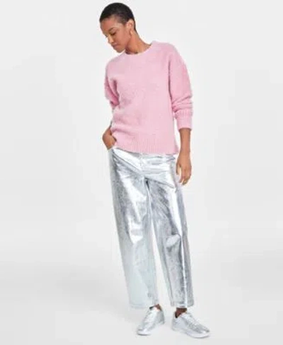 On 34th Womens Boucle Sweater Metallic Faux Leather Pants Sneakers Created For Macys In Silver Metallic