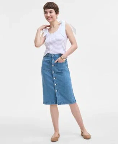 On 34th Womens Bow Shoulder Tank Top Denim Patch Pocket Midi Skirt Exclusively At Macys In Soda Wash
