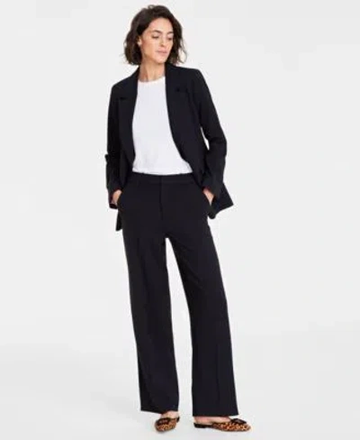 On 34th Womens Boyfriend Blazer Ribbed T Shirt Wide Leg Trousers Created For Macys In Deep Black