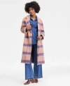 On 34th Womens Brushed Plaid Double Breasted Coat Xxs 4x Macys Exclusive In Pink