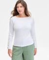 On 34th Womens Button Cuff Boatneck Top Xxs 4x Macys Exclusive In White