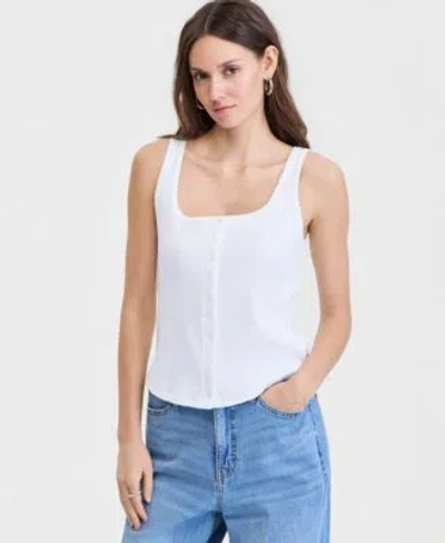 On 34th Womens Button Down Contrast Stitch Rib Tank Top Macys Exclusive In White