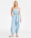 On 34th Womens Chambray Front Tie Top Pull On Pants Macys Exclusive In Blue
