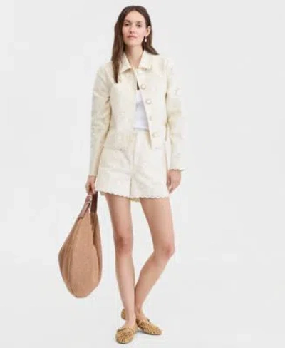 On 34th Womens Clara Cotton Eyelet Jacket Layering Tank Top Eyelet Shorts Macys Exclusive In Diamond Blue
