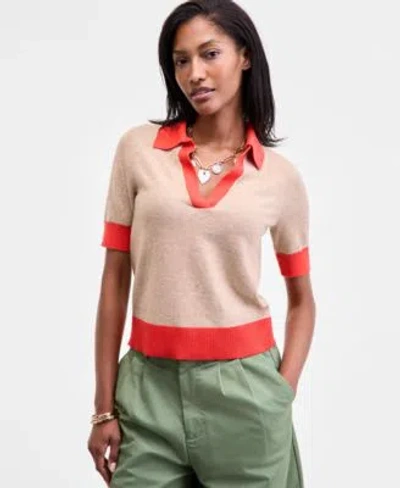 On 34th Womens Colorblocked Polo Short Sleeve Sweater Xxs 3x Macys Exclusive In Orange