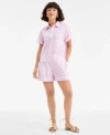 On 34th Womens Cotton Adventure Stripe Short Sleeve Shirt Pull On Shorts Exclusively At Macys In Pink