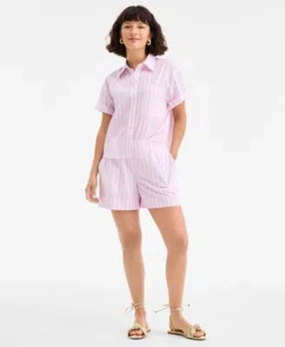 On 34th Womens Cotton Adventure Stripe Short Sleeve Shirt Pull On Shorts Exclusively At Macys