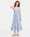 On 34th Womens Cotton Poplin Back Cutout Tiered Midi Dress Macys Exclusive In Blue