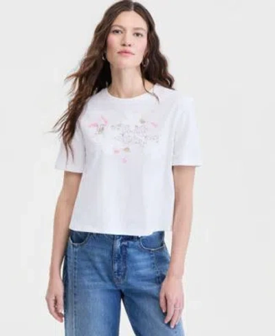 On 34th Womens Cotton Relaxed Jersey Dreamscape Applique Tee Macys Exclusive In White