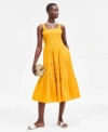 On 34th Womens Cotton Smocked Sleeveless Midi Dress Crochet Bag Layered Pendant Necklace Stretch Bracelet Ex
