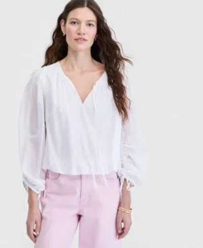 On 34th Womens Cotton Solid Tie Front Volume Sleeve Blouse Macys Exclusive In White