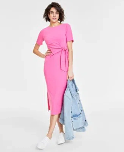 On 34th Womens Crewneck Wrap Tie Dress Created For Macys Xxs 4x In Azalea Pink