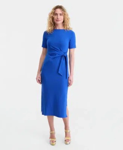 On 34th Womens Crewneck Wrap Tie Dress Created For Macys Xxs 4x In Blue