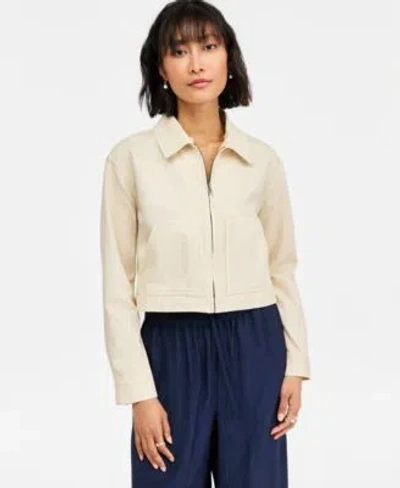 On 34th Womens Crochet Collar Cropped Denim Jacket Macys Exclusive In Neutral