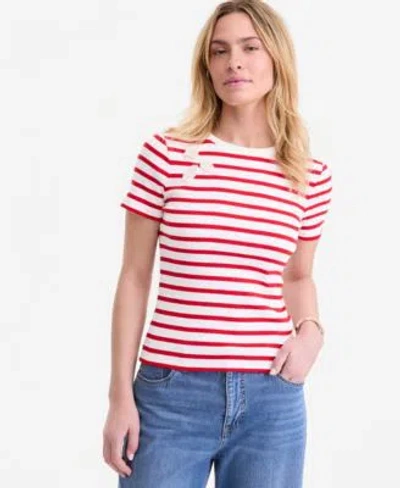 On 34th Womens Crochet Trim Striped T Shirt Macys Exclusive In Red