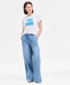 On 34th Womens Cuffed Mon Cheri T Shirt Pull On Utility Wide Leg Jeans Exclusively At Macys In White