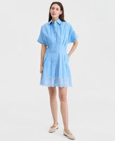 On 34th Womens Cutwork Hem Mini Shirtdress Macys Exclusive In Blue