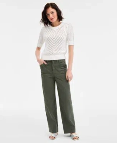 On 34th Womens Diagonal Knit Puff Sleeve Sweater Braided Trim Cargo Pants Exclusively At Macys