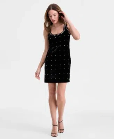 On 34th Womens Embellished Stretch Velvet Mini Dress Macys Exclusive In Black