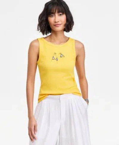 On 34th Womens Embroidered Boatneck Tank Top Macys Exclusive In Yellow