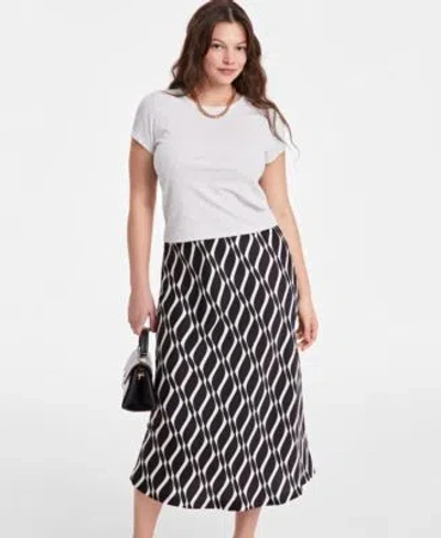 On 34th Womens Fitted T Shirt Geometric Print Slip Skirt Exclusively At Macys In Deep Black